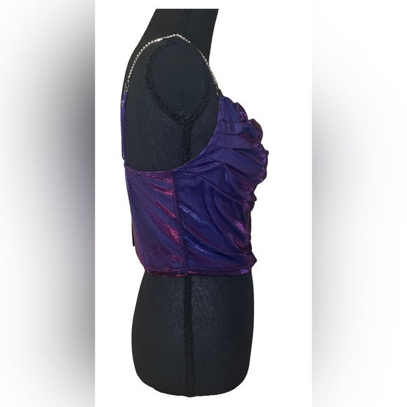 Delias Dolls Kill Y2K Camisole Rhinestone Spagetti Strap iridescent Crop Top - Picture 7 of 8